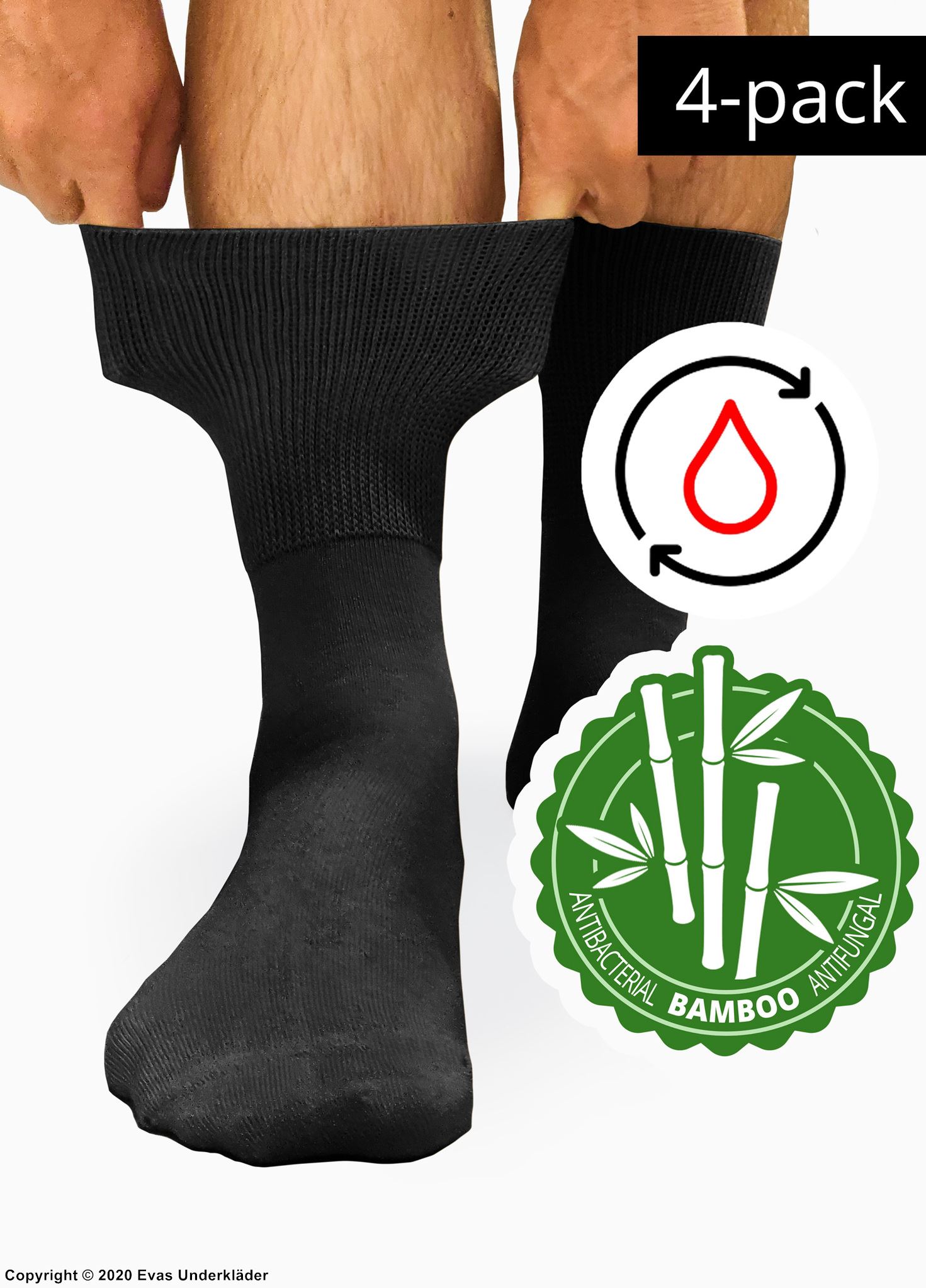 Nicht bindende Socken, Bambus (antibakteriell, antimykotisch), flache Naht, 4er-Pack